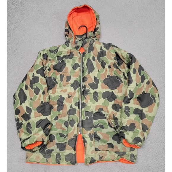 Vintage Venture American Field Jacket Mens XL Frog Camo Reversible Puffer Hooded